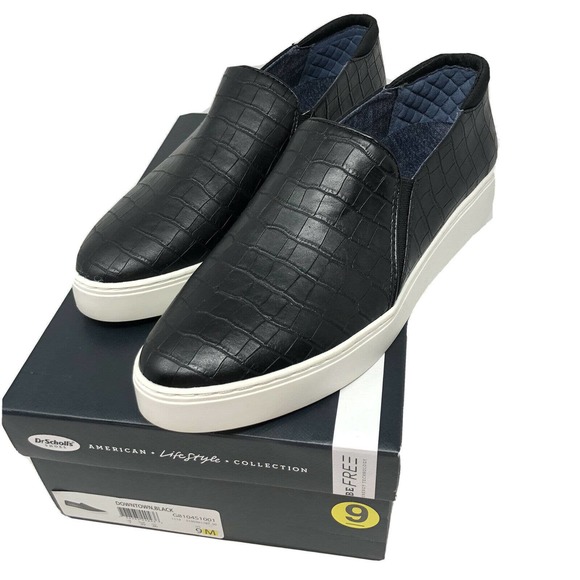 Dr Scholl's Womens sz 9M Black Croc Embossed Slip-On DownTown Sneakers NWB - Picture 10 of 10